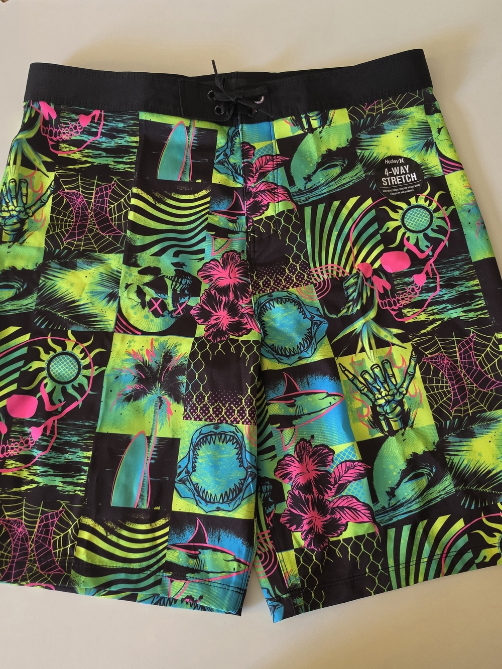 Hurley Neon Graphic Board Shorts - Black with Neon Green, Pink & Blue (20/30)